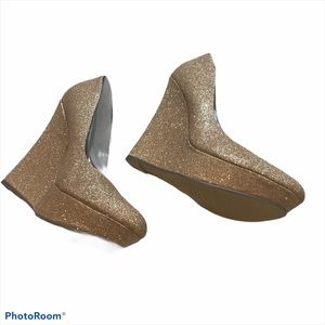 Michael Antonio Gold Glitter Wedge Platform Pumps